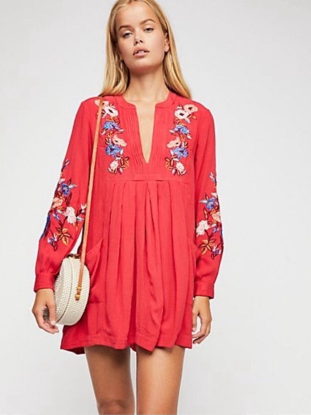 Free People Embroidered Boho Tunic Dress XS NWT Pockets Oversized
